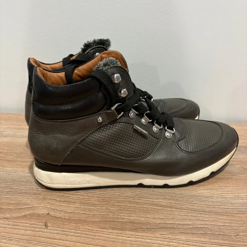 Pikolinos Mundaka Leather Hiking Sneaker Boots Gray Size 41 Womens Faux Fur Trim
